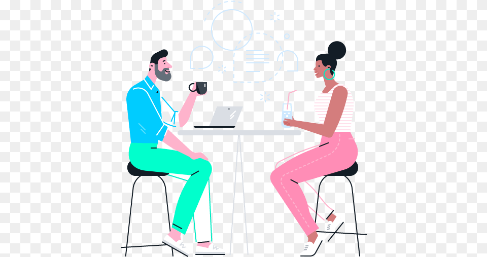 Illustration Young Couple Seated Drinking Sitting, Adult, Person, Man, Male Free Png Download