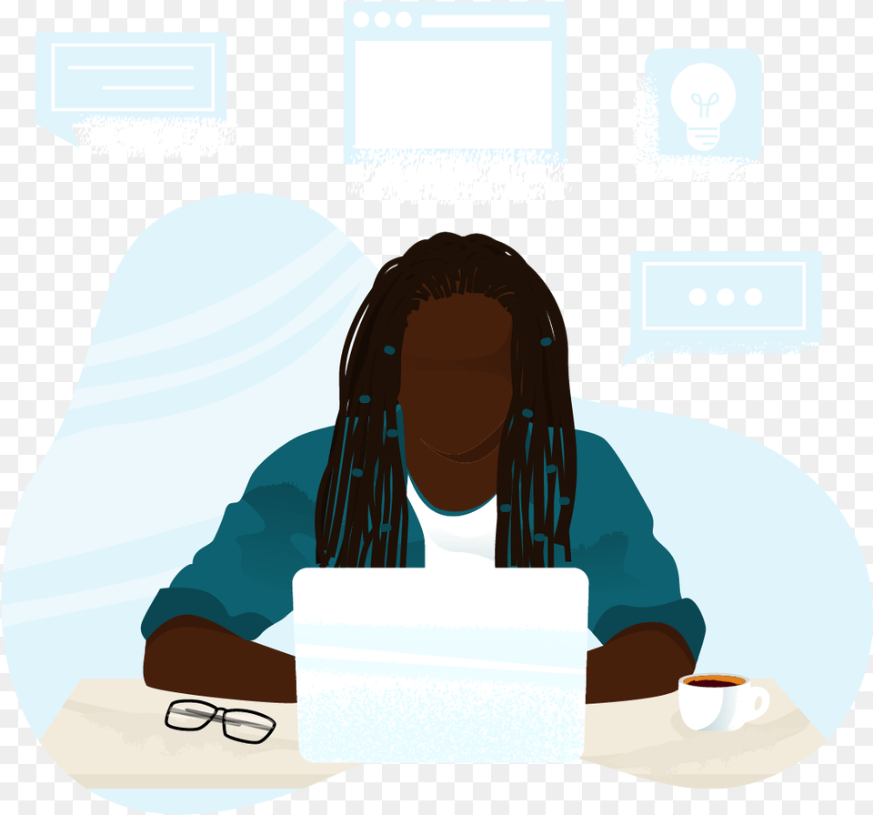 Illustrations Of Black People For Your Next Digital Project Language, Person, Pc, Laptop, Reading Png