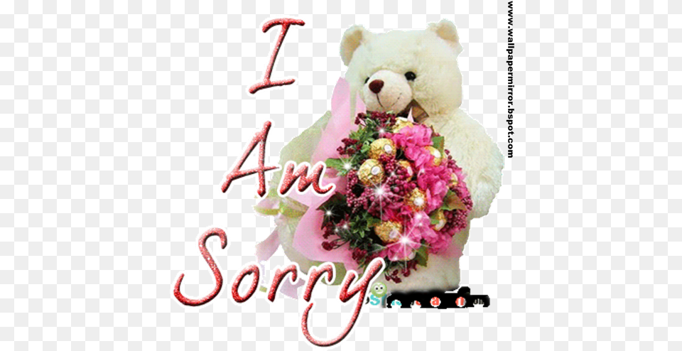 Im Sorry Wallpaper Sorry Teddy And Flowers, Teddy Bear, Toy, Flower, Plant Free Png Download