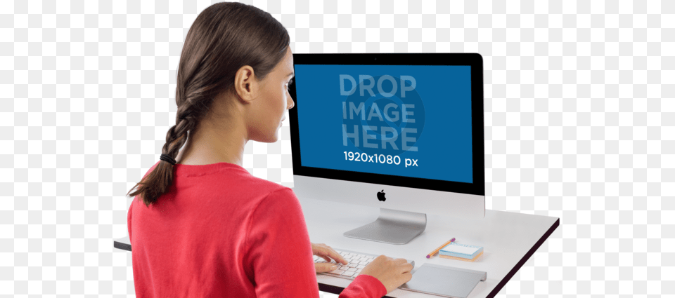 Imac Mockup Of A Woman Working At Her Desk Placeit Personal Computer, Hardware, Monitor, Screen, Electronics Free Png