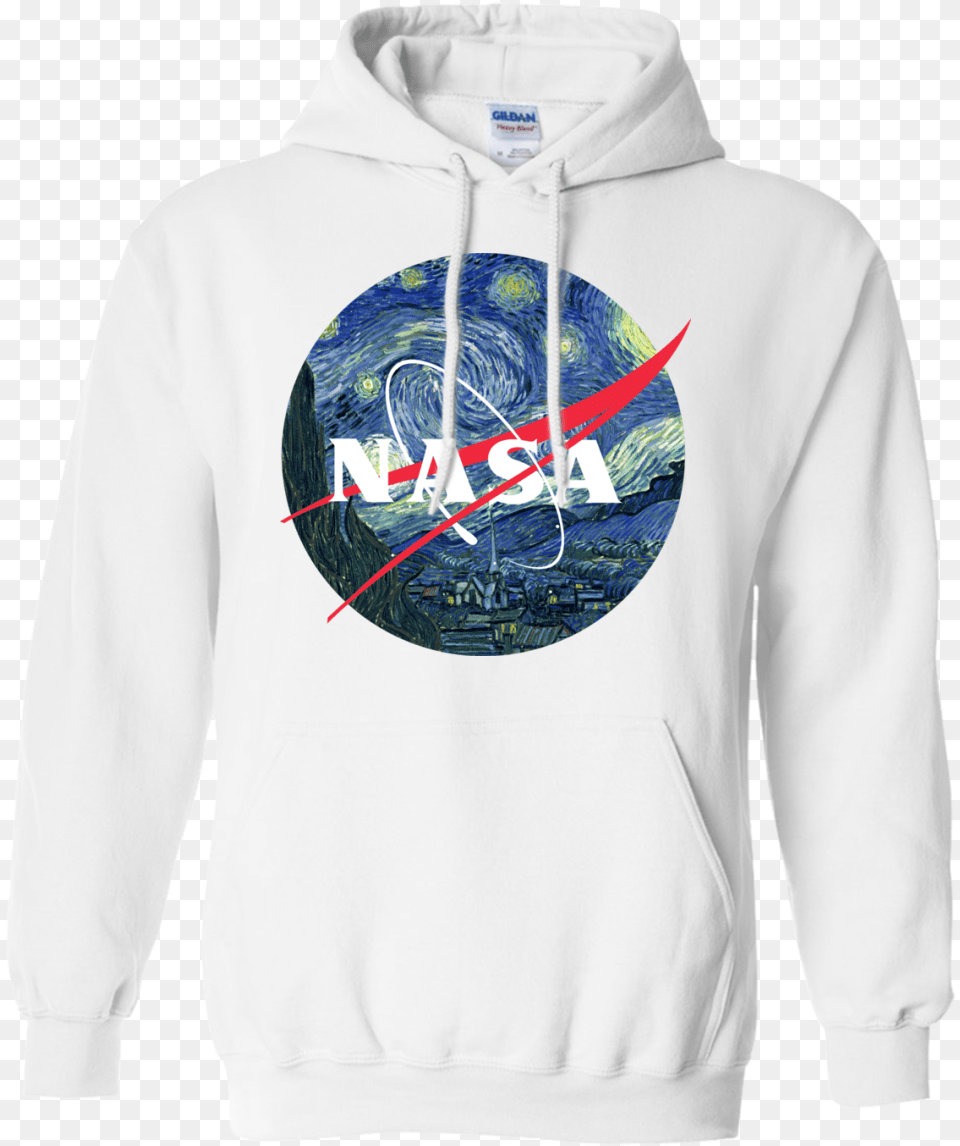 1047px Nasa Logo Starry Night By Van Gogh T Shirt Van Gogh Nasa Sweatshirt, Clothing, Hoodie, Knitwear, Sweater Png Image