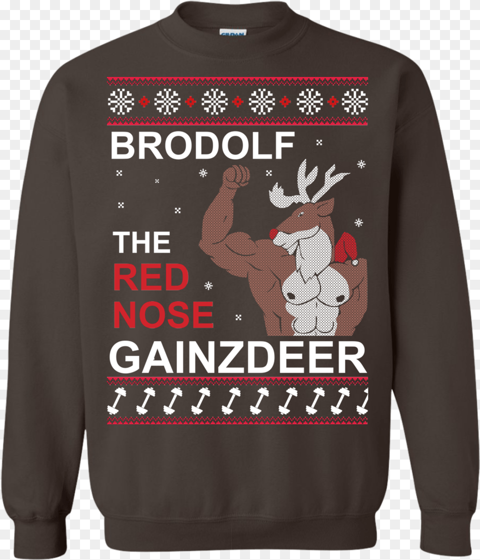 Image 312 Brodolf The Red Nose Gainzdeer Christmas Sweater, Clothing, Hoodie, Knitwear, Sweatshirt Free Png