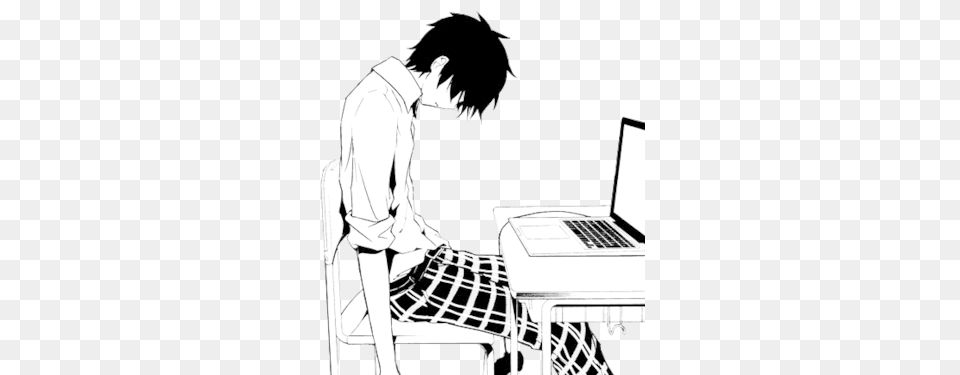 Image About Black And White In M O N C H R E Anime Tired Anime Boy, Pc, Laptop, Computer, Electronics Free Png