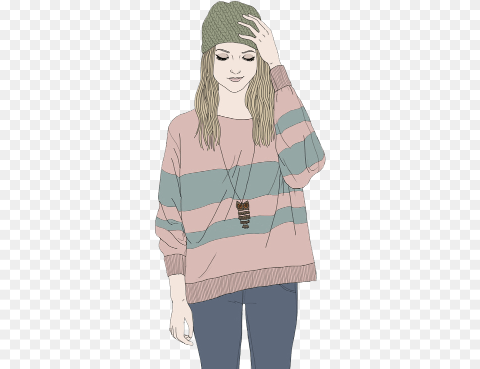Image About Girl In Pngu0027s By Bianca Drawing Girl, Adult, Sweater, Person, Knitwear Free Png