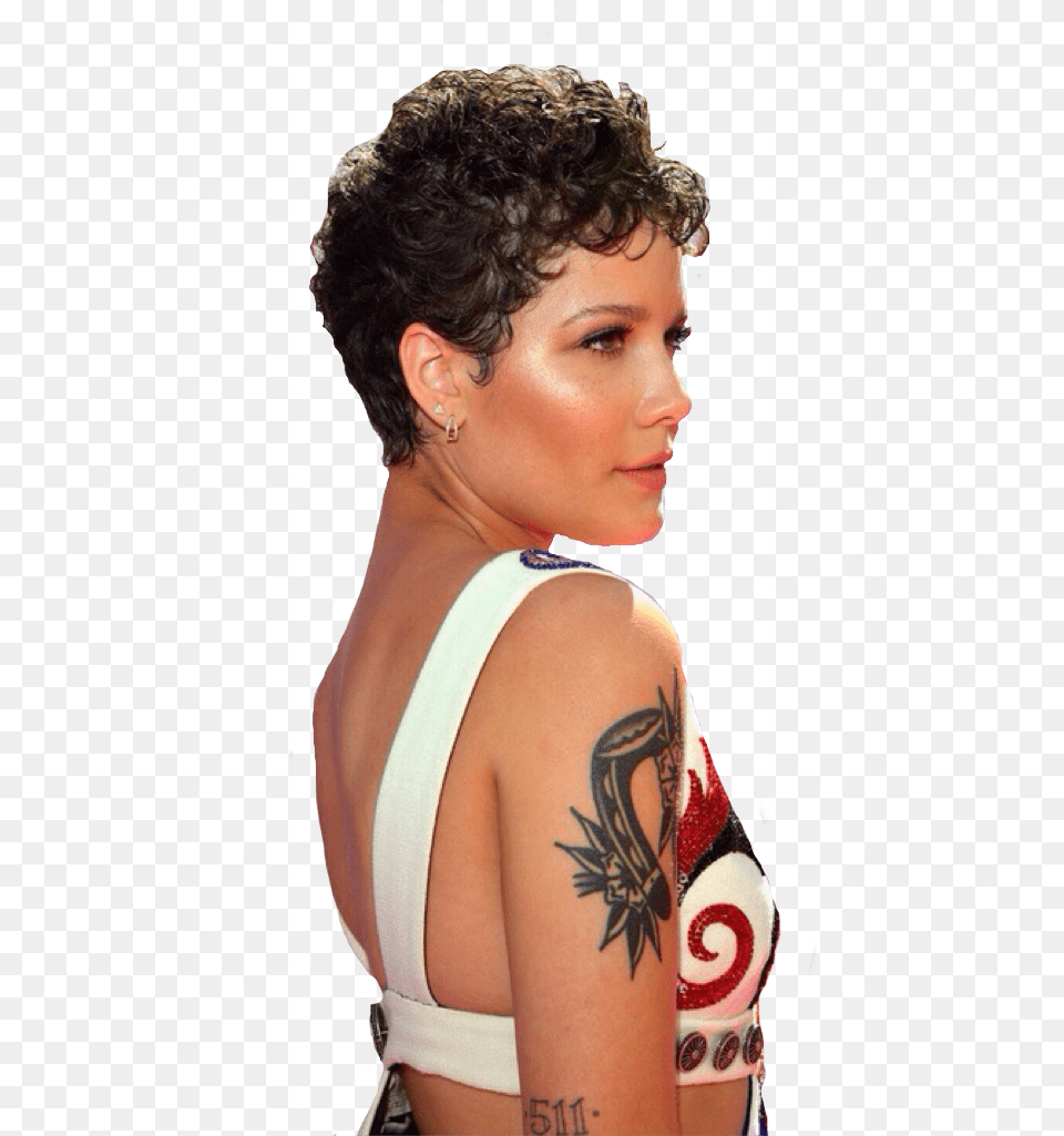 About Transparent In Halsey By Laurynlydia Halsey Short Hair Curl, Person, Skin, Tattoo, Back Png Image