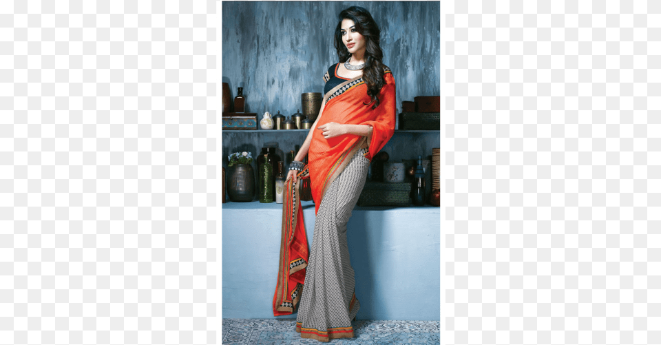 Image Black And White Stock Gorgeous Heavy Hand Work Simple Chiffon Saree Printed, Adult, Female, Person, Woman Free Transparent Png