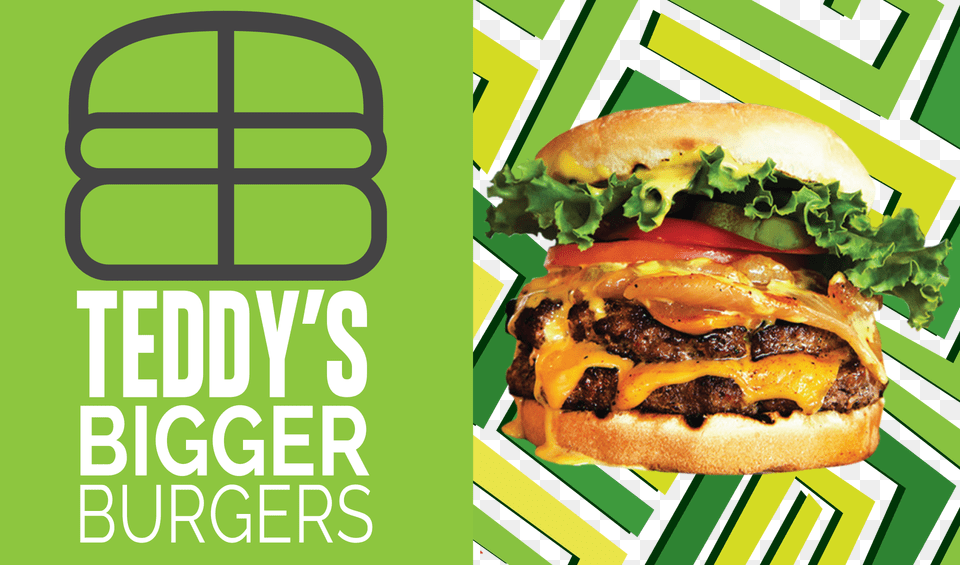 Image Description Teddy39s Bigger Burgers Soft Drink, Burger, Food, Advertisement Free Png