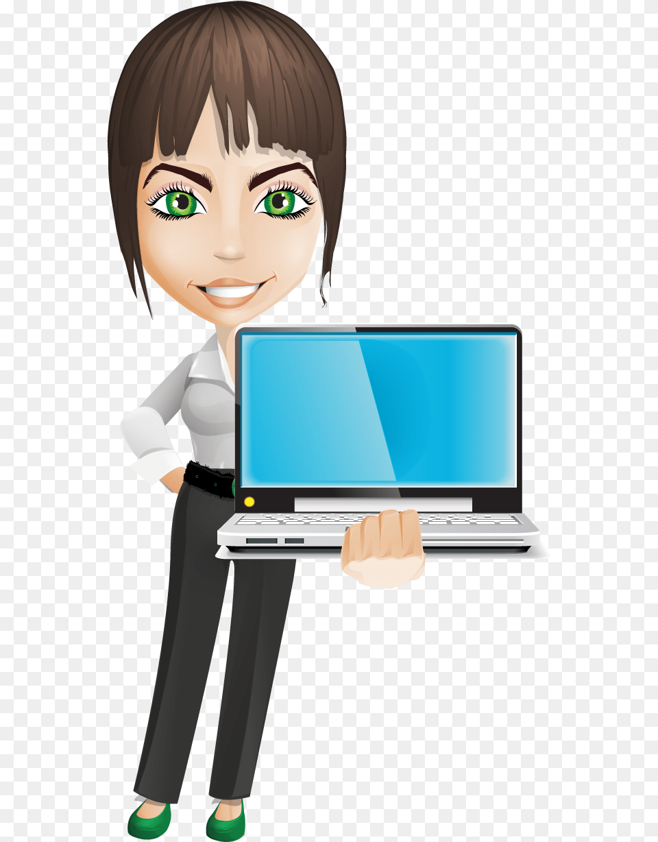 Image For 3d Girl Holding Laptop Clip Art Cartoon, Book, Pc, Publication, Electronics Free Png