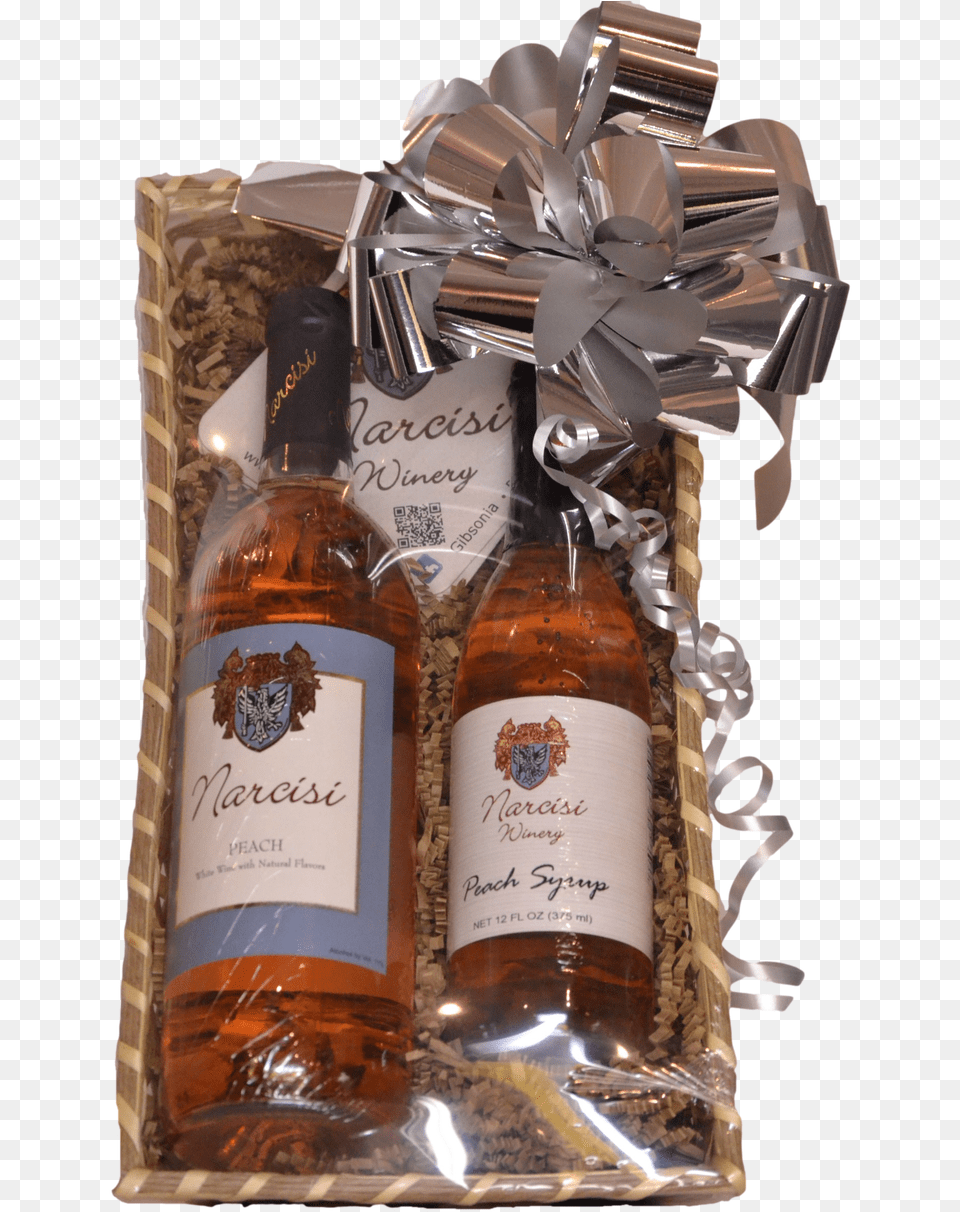 Gift Basket, Bottle, Alcohol, Beverage, Liquor Png Image