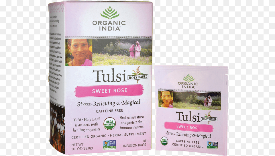 Image Is Loading Organic India Sweet Rose Tulsi Tea Organic India Tulsi Red Mango Tea 18 Tea Bags, Advertisement, Plant, Herbs, Herbal Free Png