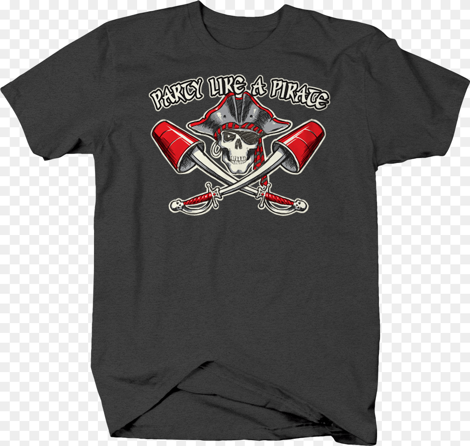 Image Is Loading Party Pirate Skull Cross Swords Red Shirt, Clothing, T-shirt, Face, Head Png
