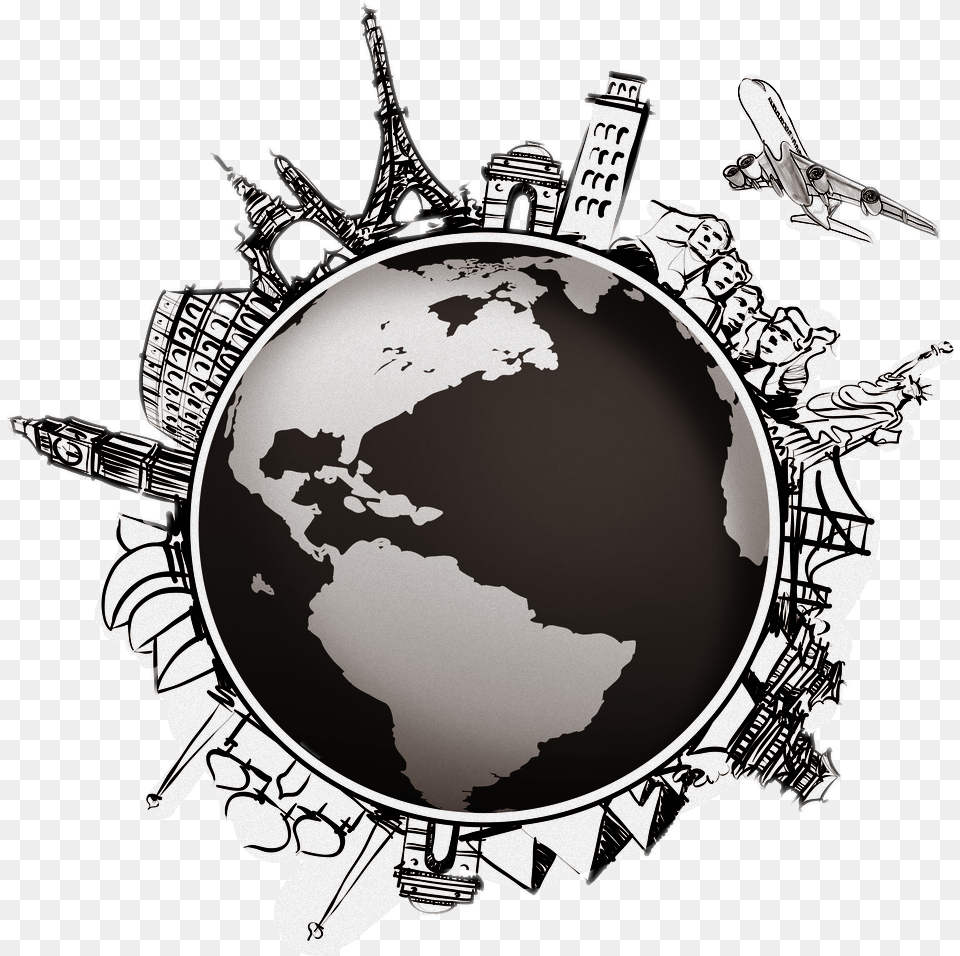 Library World Globe Map Compass Travel Globe Black And White, Astronomy, Outer Space, Planet, Person Png Image