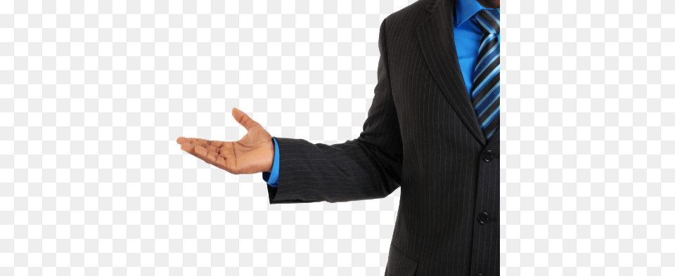 Image Of A Man39s Outstreched Arm And Open Hand In A Hand In Suit, Accessories, Person, Tie, Formal Wear Free Transparent Png
