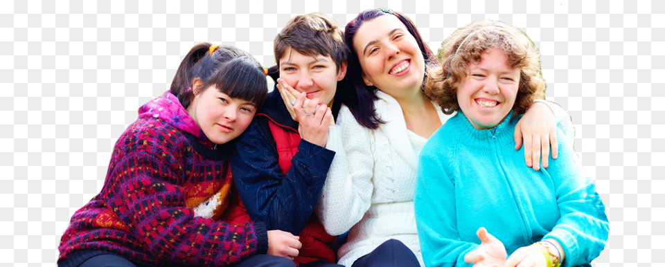 Image Of Four Young Women With A Developmental Disability Group Of Disabled People, Happy, Smile, Child, Person Free Png