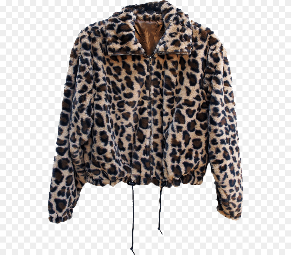 Image Of Furry Leopard Print Bomber Fur Clothing, Coat, Jacket, Animal, Mammal Png