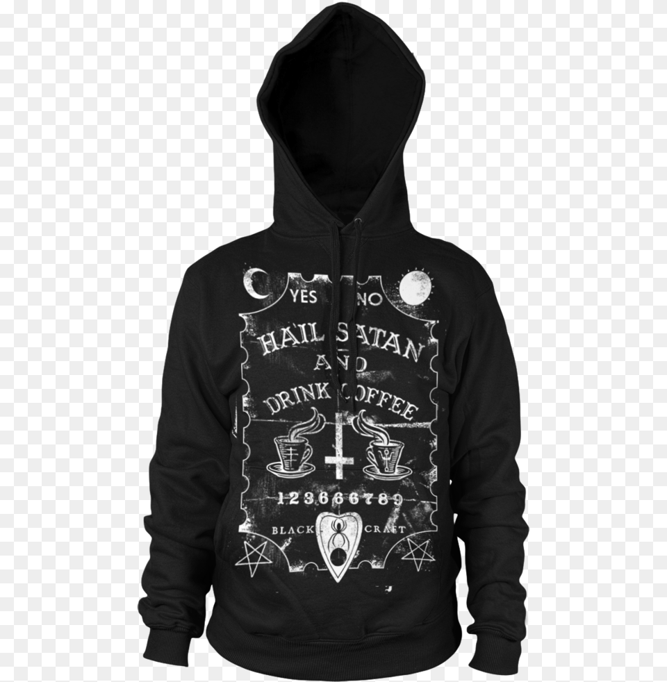 Image Of Hail Satan Amp Drink Coffee, Clothing, Hood, Hoodie, Knitwear Png