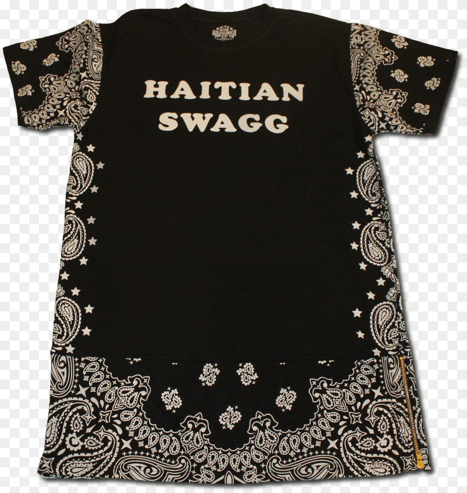 Image Of Haitian Swagg Black Bandana Print Extended Motif, Clothing, Pattern, T-shirt, Shirt Free Png