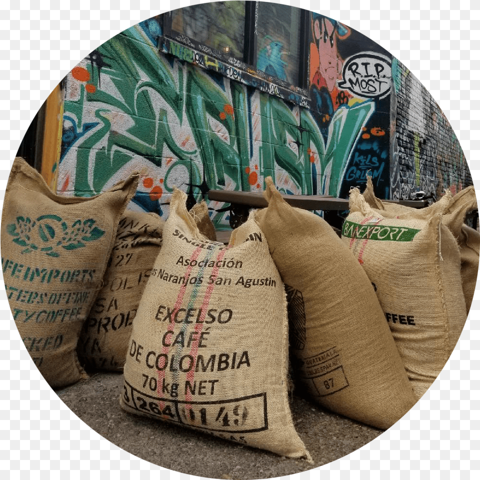 Image Of Large Burlap Sacks Of Coffee In Front Of A Label, Bag, Sack Free Png