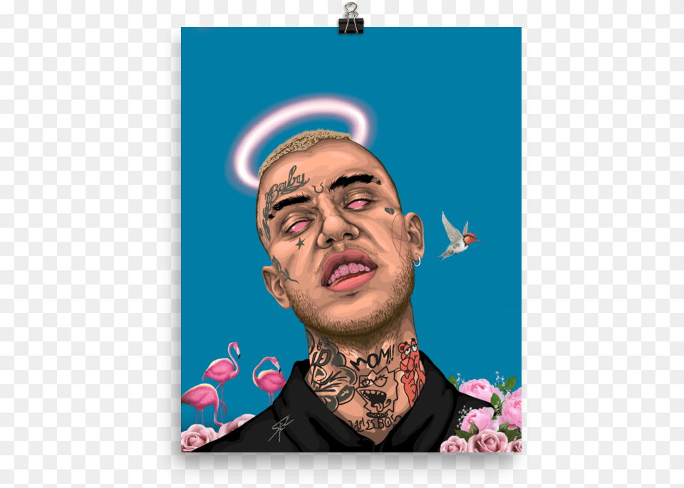 Image Of Lil Peep Premium Luster Poster Lil Peep Transparent Poster, Tattoo, Skin, Person, Face Free Png Download