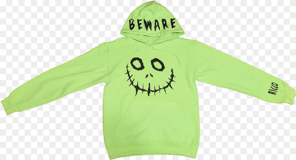 Image Of Neon Green Beware Hoodie Sweater, Clothing, Coat, Hood, Knitwear Free Png Download