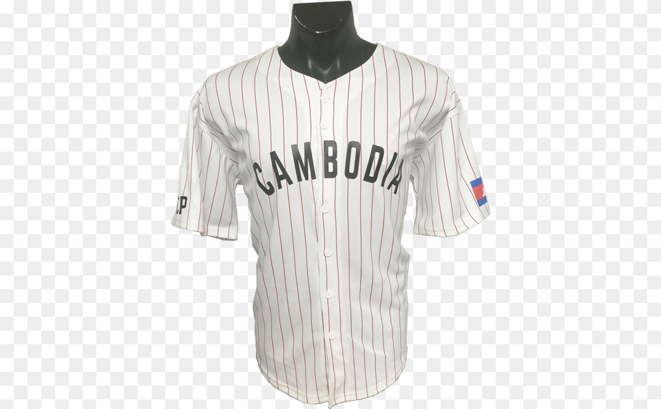 Image Of Rep Cambodia Pin Striped Baseball Jersey Cambodia Baseball Jersey, Clothing, People, Person, Shirt Free Png Download