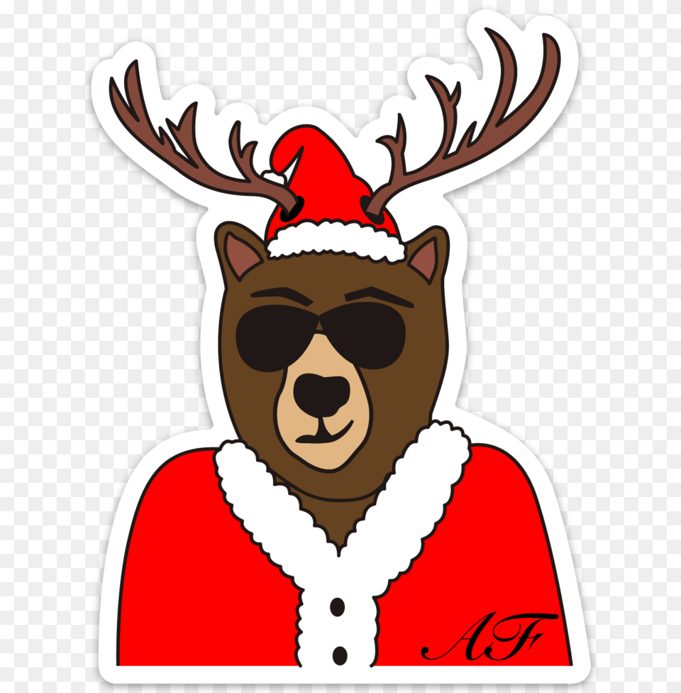 Image Of Santa Bear Sticker, Animal, Mammal, Wildlife, Deer Free Png Download