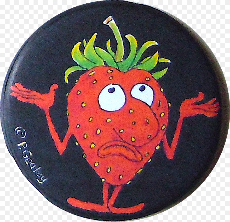 Image Of Shrugging Strawberry Magnet Or Pin Illustration, Badge, Logo, Symbol, Food Free Png