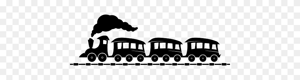 Image Of Toy Train With Three Carriages And Steaming Locomotive, Bus, Transportation, Vehicle, Railway Free Png