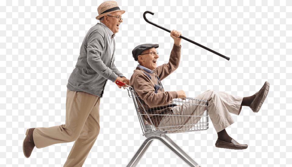 Image Old Man In Shopping Trolley, Adult, Person, Male, Hockey Png