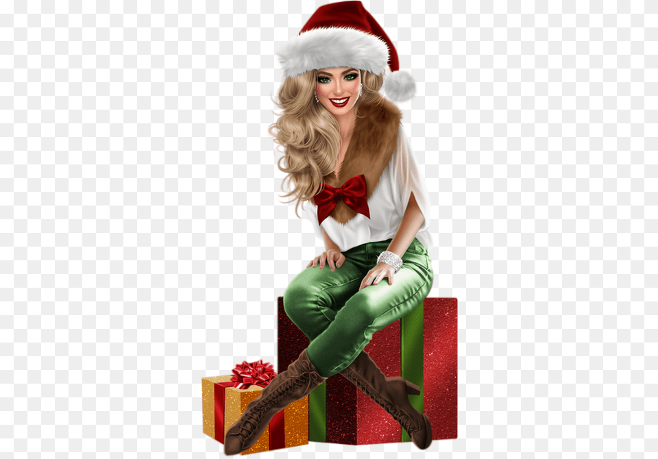 Image Result For Christmas Girls Illustratie 3d Artist Nocturne Christmas 3d Tubes, Clothing, Hat, Woman, Adult Free Transparent Png
