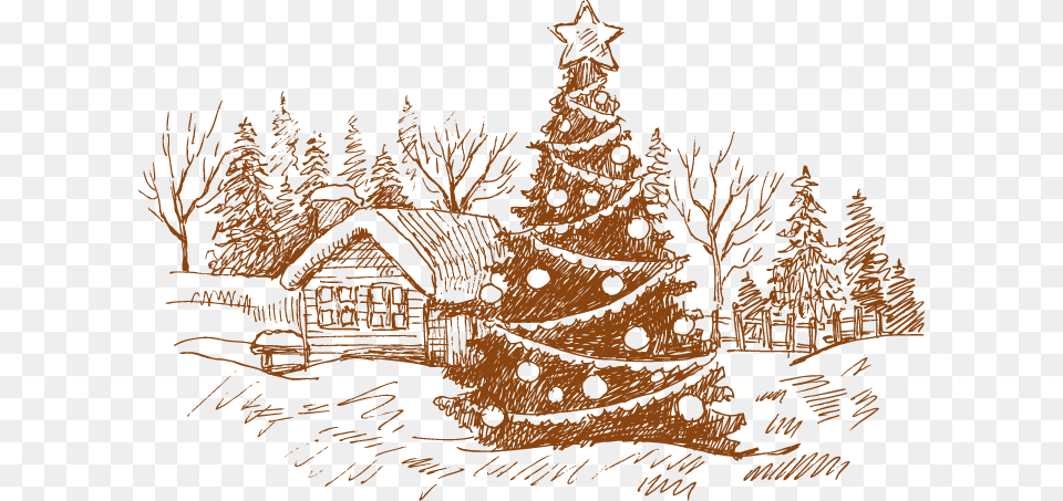 Image Royalty Card Drawing House, Plant, Tree, Christmas, Christmas Decorations Free Png