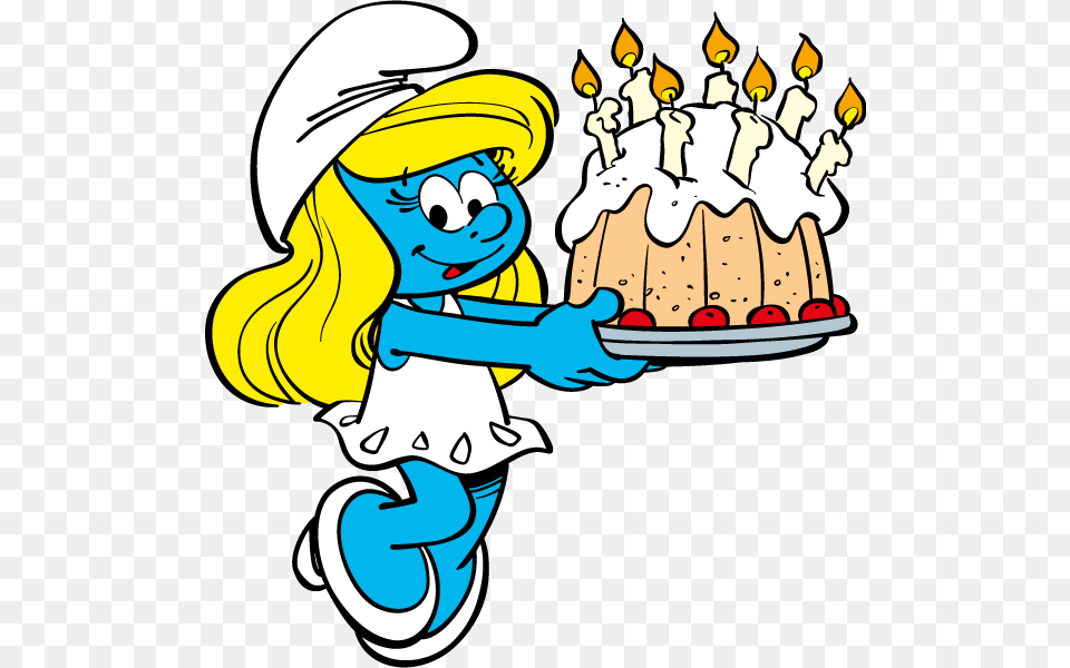 Image Smurfette With Cake Smurfs Wiki Fandom 8 Petites Assiettes Schtroumpfs Anniversaire, Baby, Person, Cartoon, Food Free Png