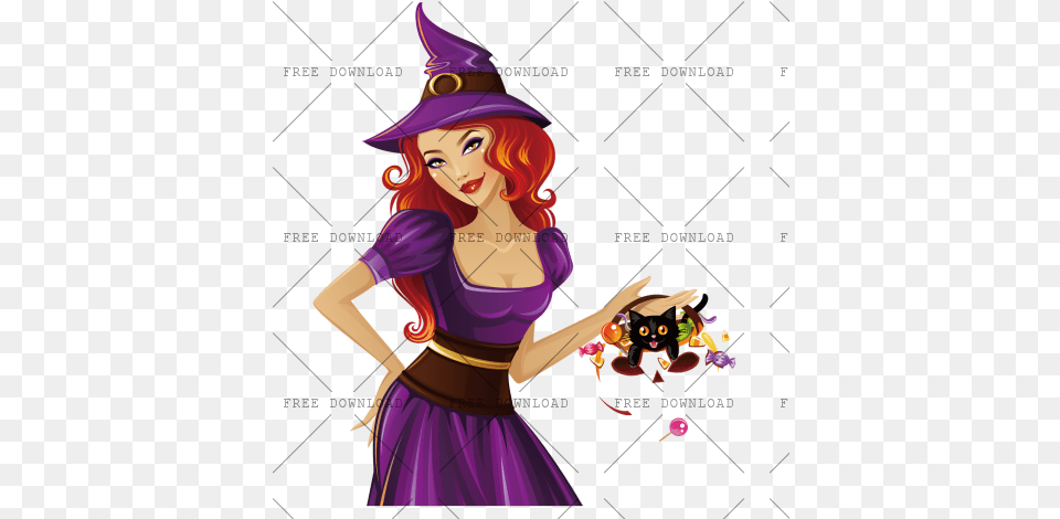Image With Background Beautiful Witch Clip Art, Purple, Book, Comics, Publication Free Png