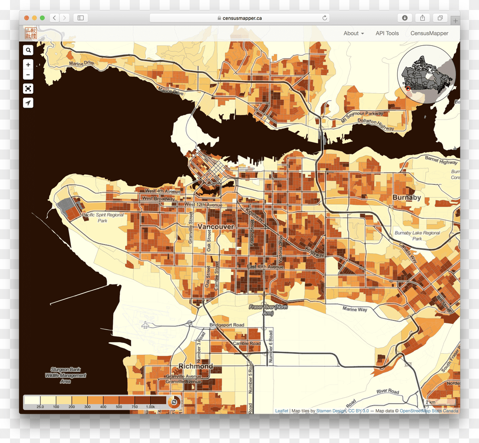 In 2015 Censusmapper Got Launched Onto The National Census Population Density Map Vancouver 2017, Chart, Plot, Atlas, Diagram Free Png Download