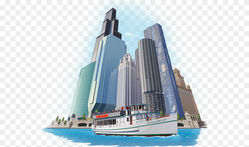 In Chicago Chicago Clipart Buildings, Architecture, Waterfront, Water, Vehicle Free Transparent Png
