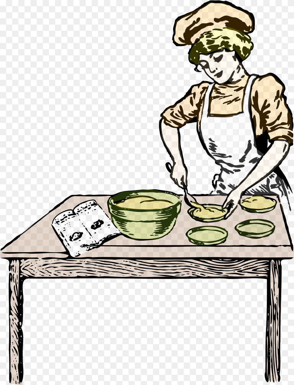 In Color Big Baking Chef Clipart Black And White, Person, Furniture, Table, Face Free Png