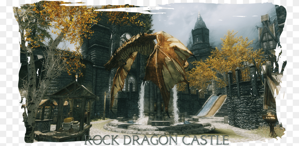 In Dragon Rock Bay Area Find Another Castle In Skyrim Skyrim Dragon Castle Mod, Architecture, Fountain, Water, Animal Free Transparent Png
