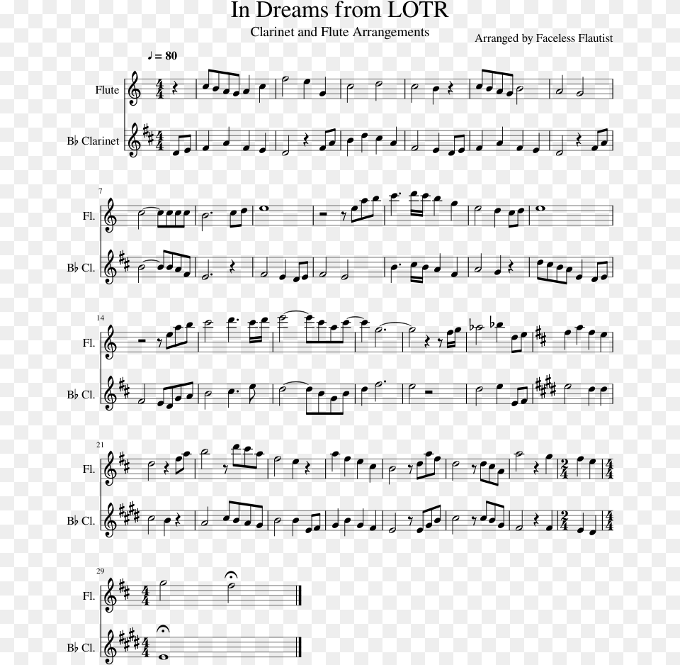 In Dreams From Lotr Sheet Music For Flute Clarinet Hello Darkness My Old Friend Alto Sax, Gray Free Png