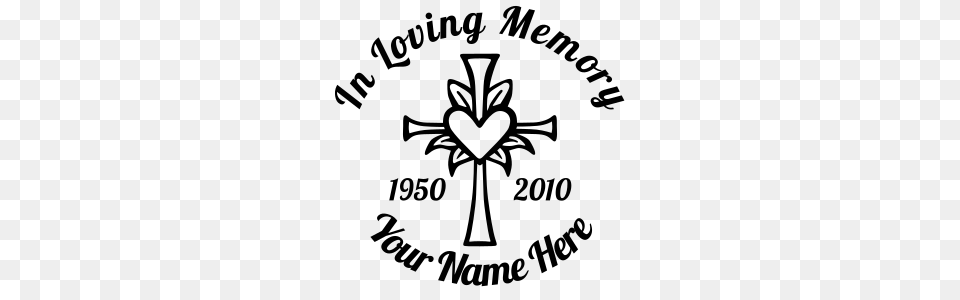 In Loving Memory Cross With Heart Sticker, Gray Png Image