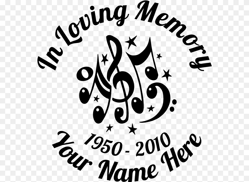 In Loving Memory Music Notes Sticker Calligraphy, Gray Png