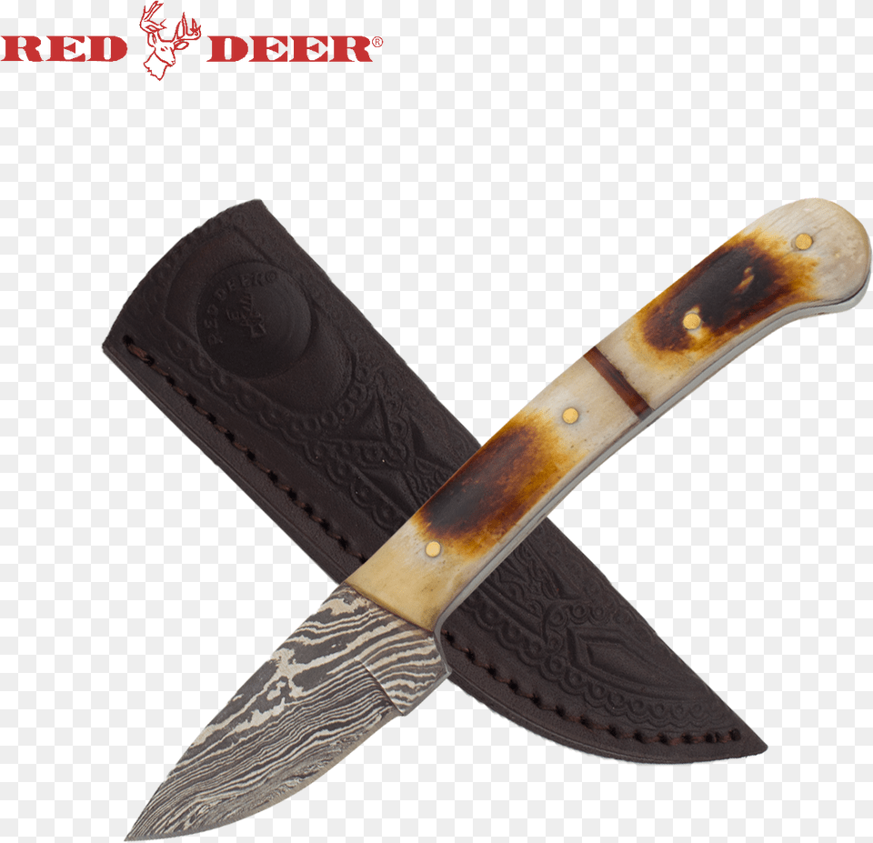 In Red Deer Hunting Knife Real Bone Handle Red Deer Genuine Leather Sharpening And Honing Strop, Blade, Dagger, Weapon Free Png