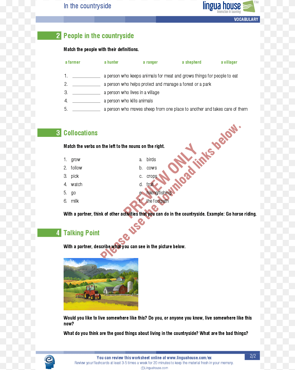 In The Countryside Worksheet, Page, Text, File Png