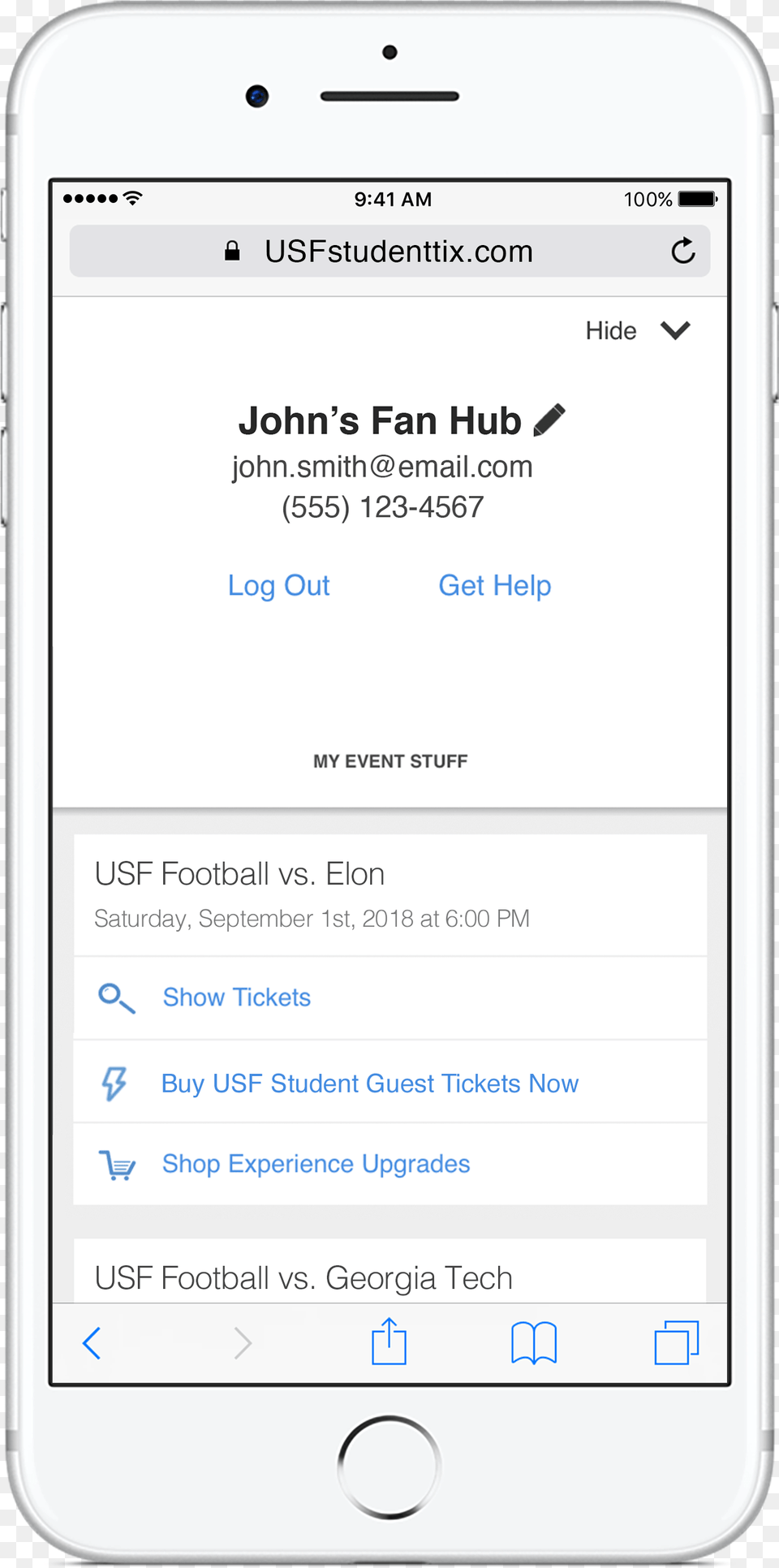 In The Fan Hub Tap Show Ticket For An Upcoming Game Georgia State University, Electronics, Mobile Phone, Phone, Text Png Image