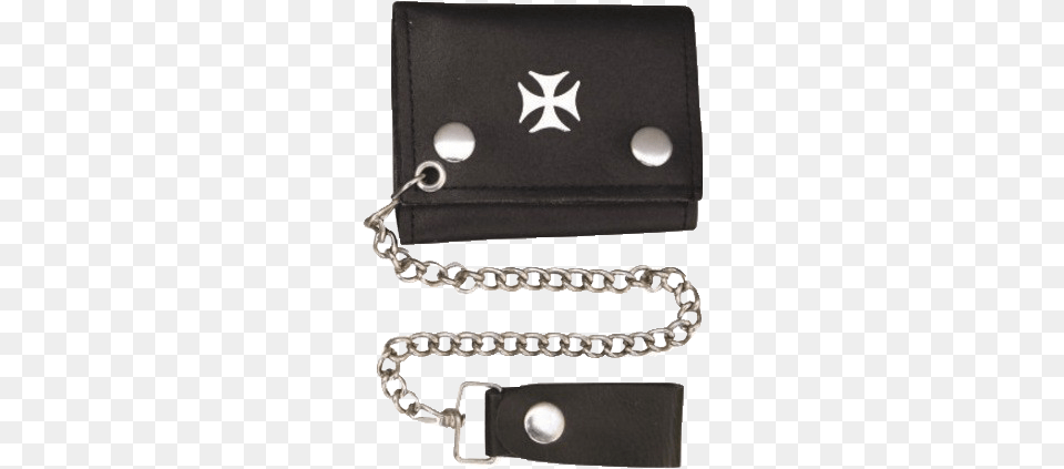 Inch Black Leather Chain Wallet With Iron Cross 7634 Tri Fold Wallet With Chain Flames, Accessories, Bag, Handbag, Purse Free Png Download
