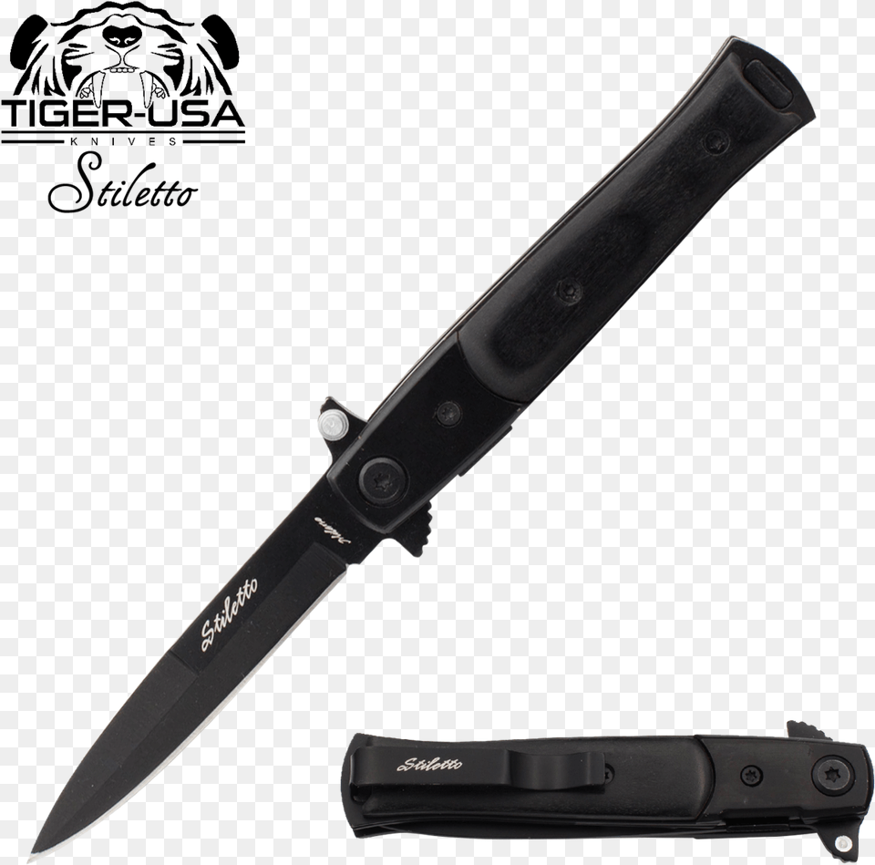 Inch Godfather Stiletto Style Style Stiletto Knife Gold Black, Blade, Dagger, Weapon Png Image