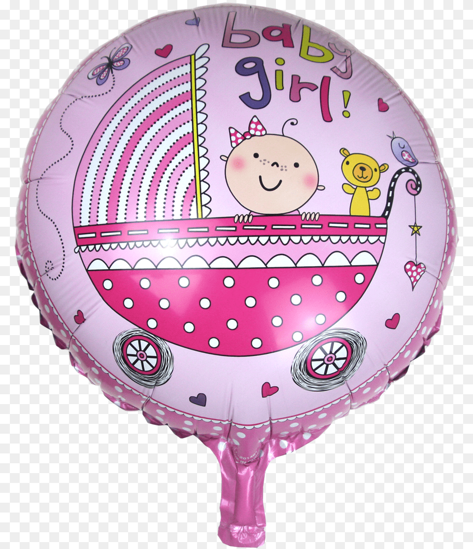 Inch Round Baby Girl In Stroller Balloon Pink Happy, Birthday Cake, Cake, Cream, Dessert Png