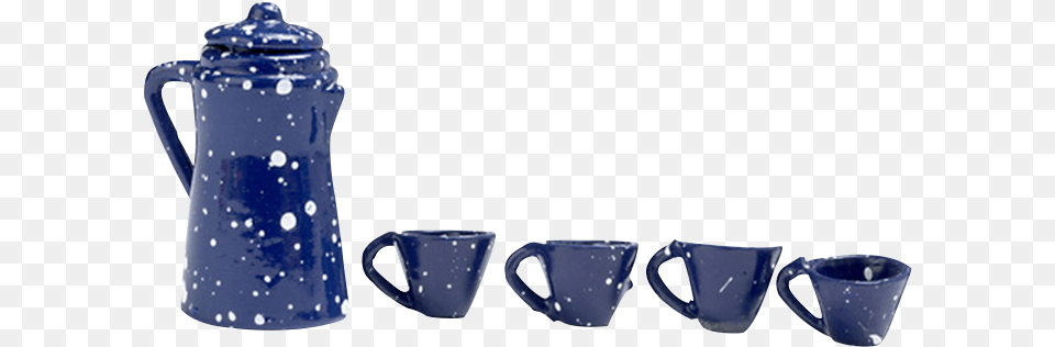 Inch Scale Blue Spatter Dollhouse Coffee Set Blue And White Porcelain, Cup, Jug, Pottery, Art Free Png
