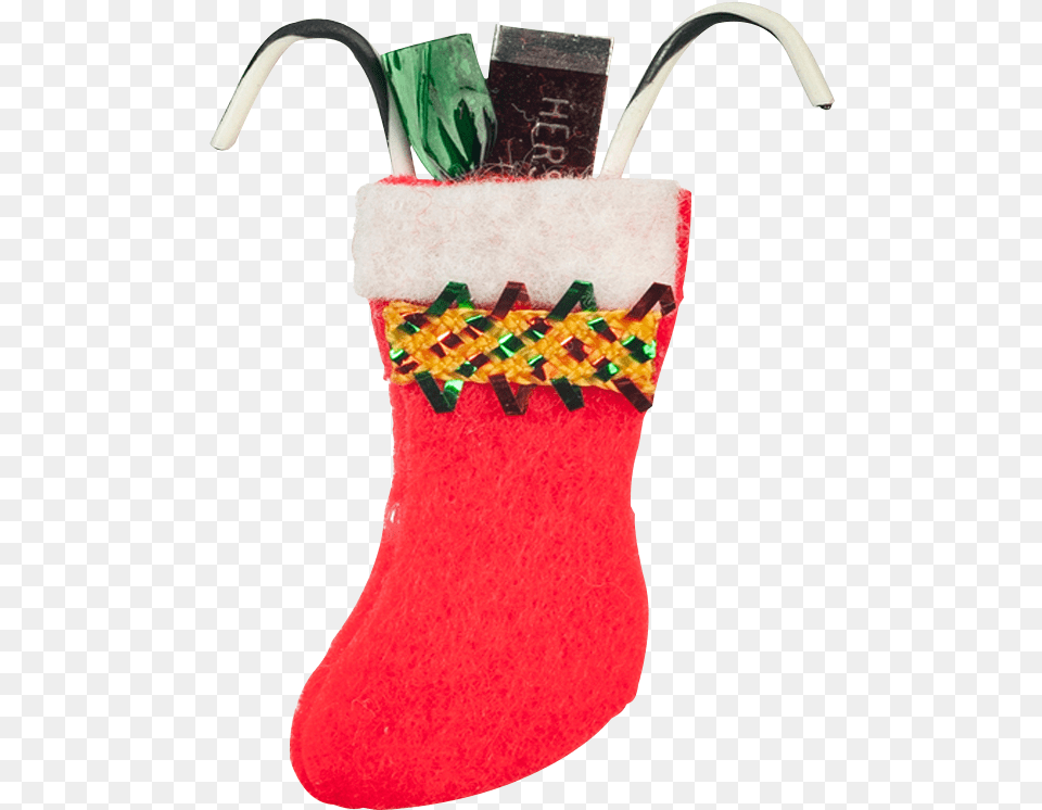 Inch Scale Christmas Stocking With Chocolate Bar Horn, Clothing, Hosiery, Festival, Christmas Decorations Png