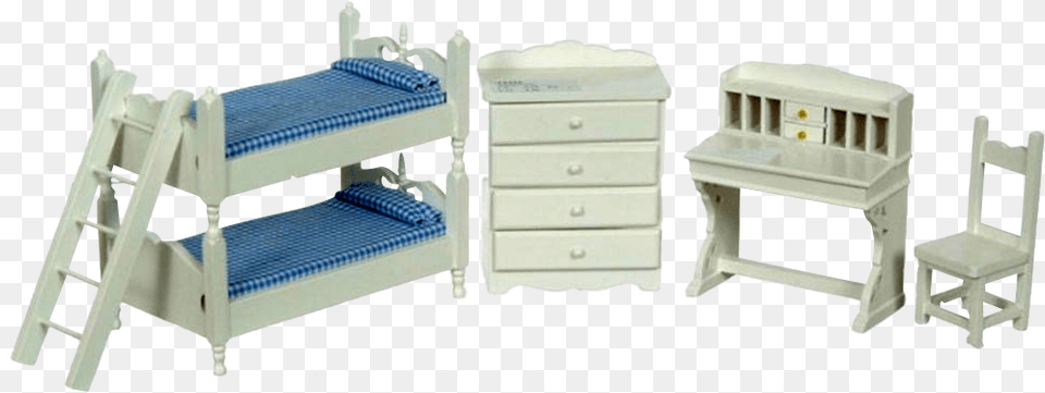 Inch Scale Dollhouse Bunk Beds Set With Blue Bedding Drawer, Bed, Bunk Bed, Furniture, Chair Free Png