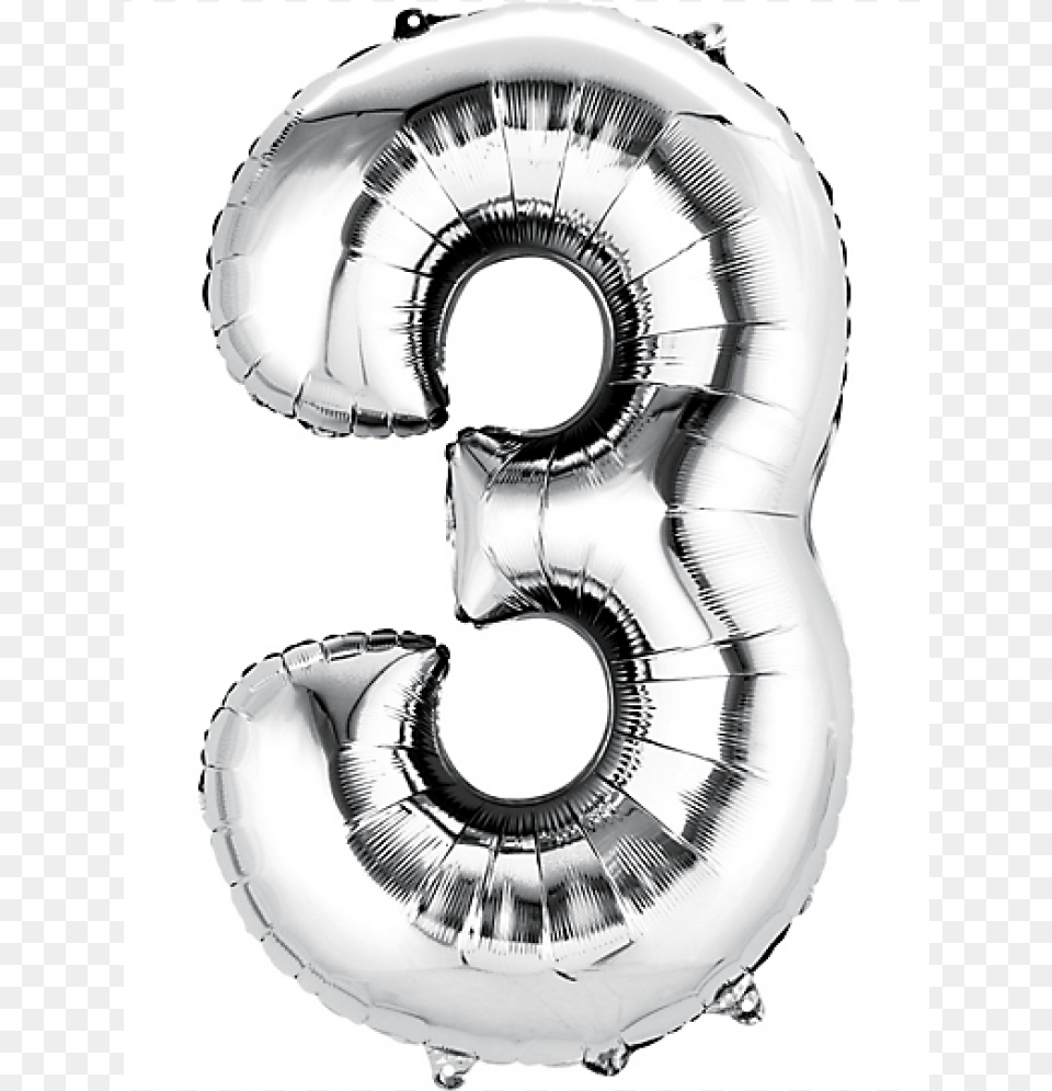 Inch Silver Number Number 3 Balloon Silver, Symbol, Text, Helmet Free Png